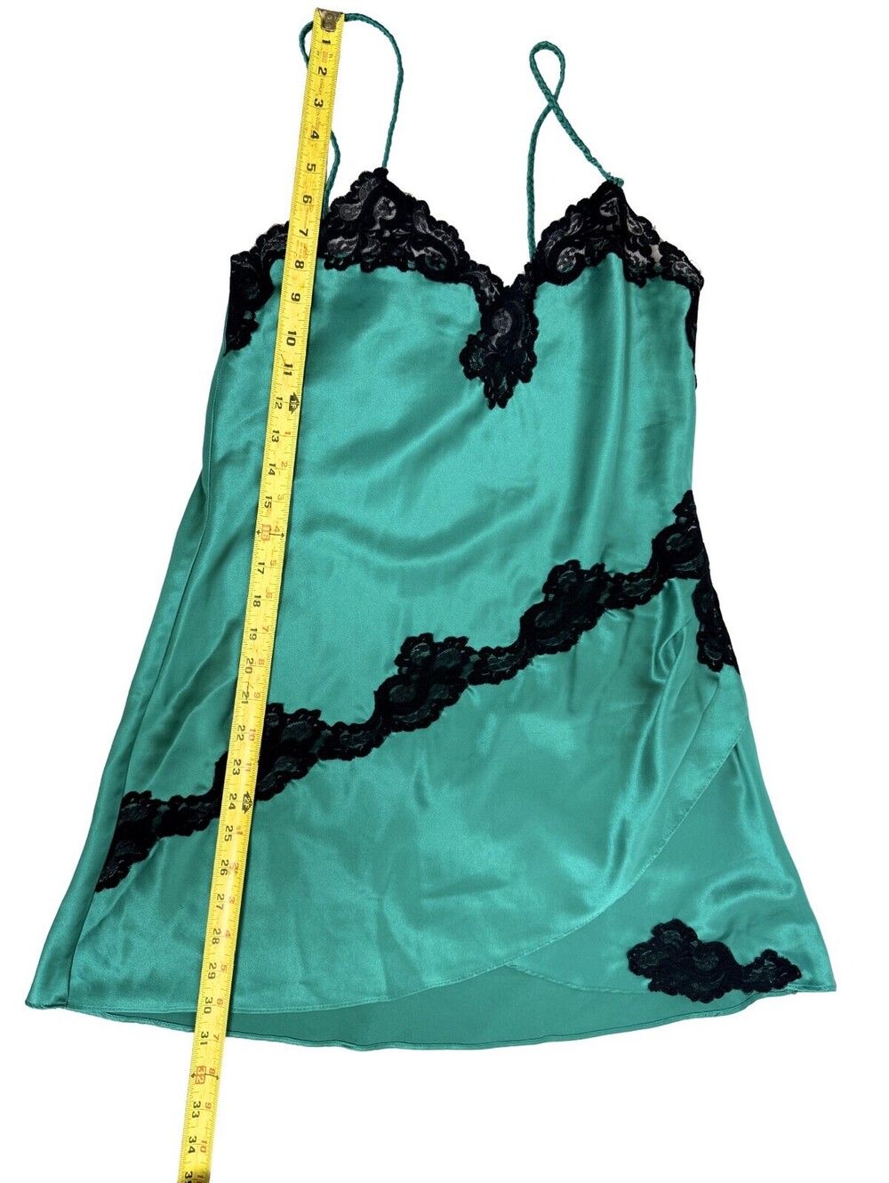 Vintage Victoria's Secret Green Satin Lace Slip Dress Y2K Size Medium - Picture 6 of 7